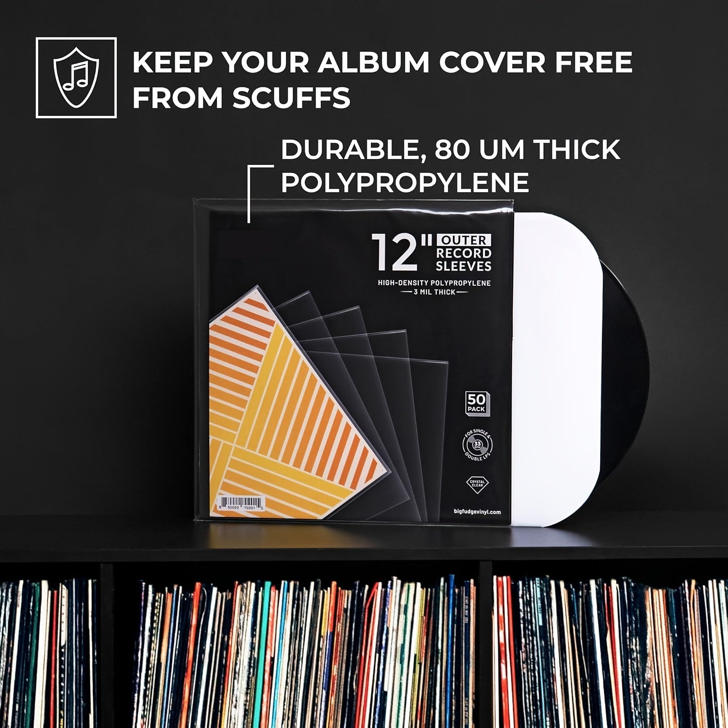 12-Inch Vinyl Record Jackets Pack of 25, 50, or 100, Clear, Durable