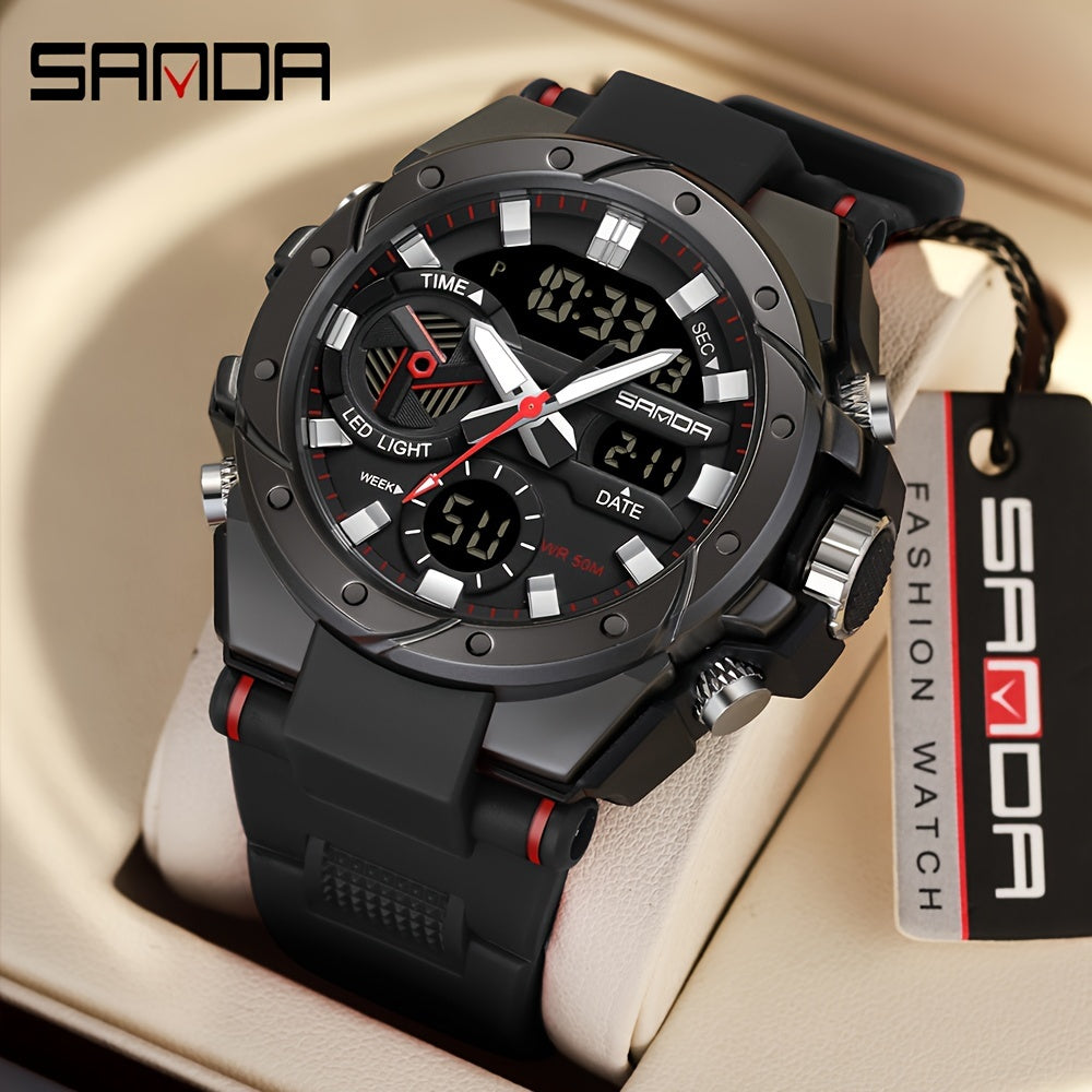 Men's Sports Watch Waterproof Quartz Luminous Dual Display Stopwatch Alarm