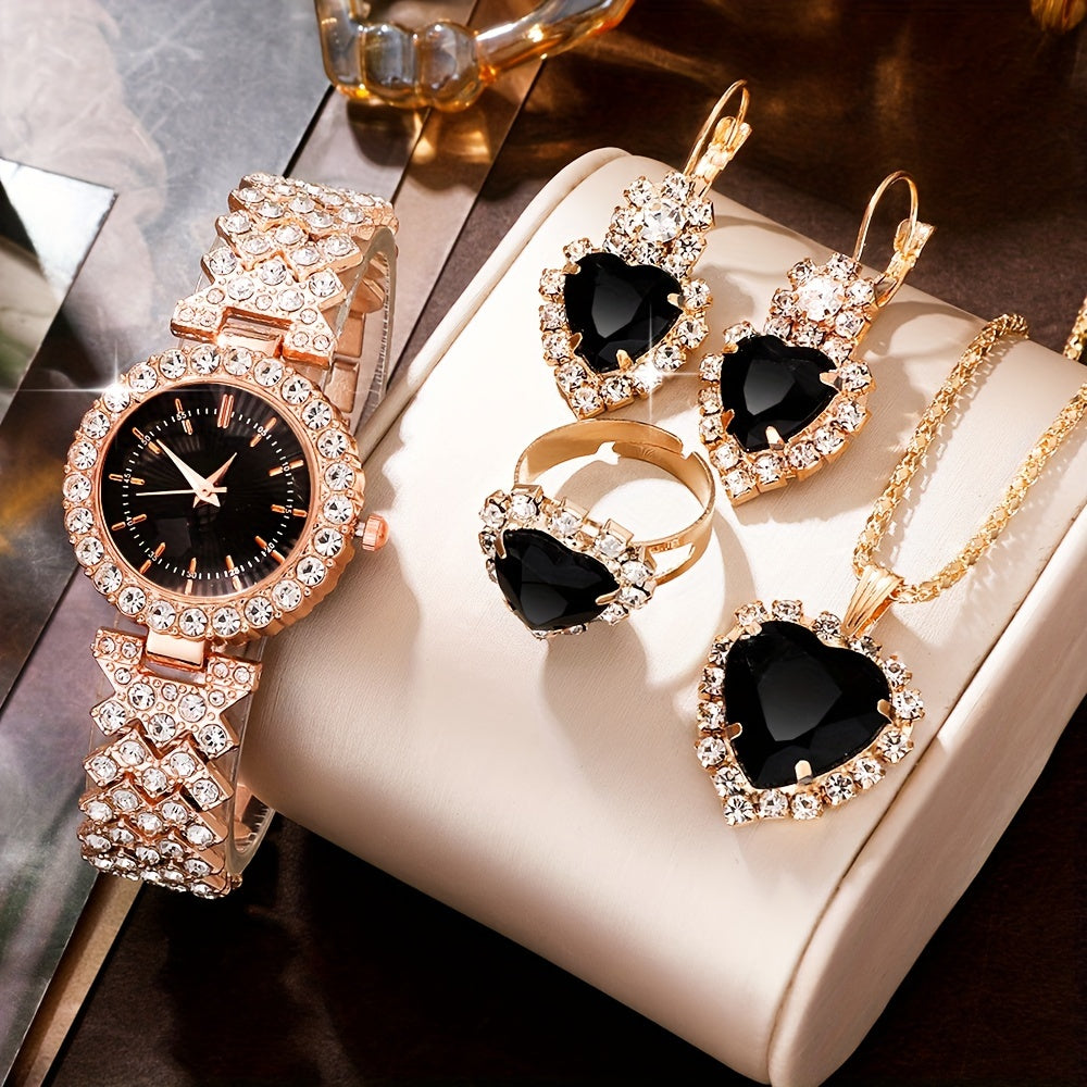 Set of 5 Elegant Fashion Analog Wrist Watches with Rhinestones and Quartz for Women