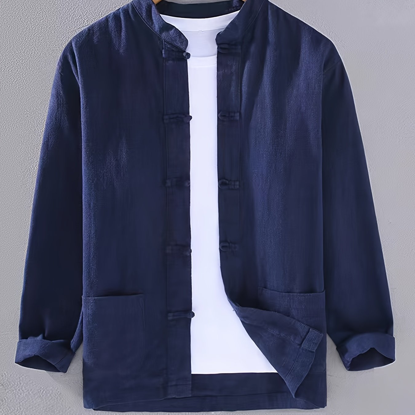 Мужская хлопковая традиционная туника в стиле Тан, верхняя рубашка, однотонный цвет, стойка воротник, повседневный весенний китайский размер