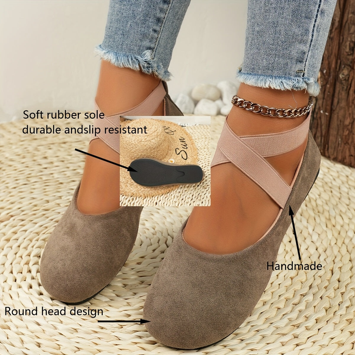 Zapatillas de ballet casuales para mujer con correa en el tobillo, ligeras, de tela, comodidad para todas las estaciones