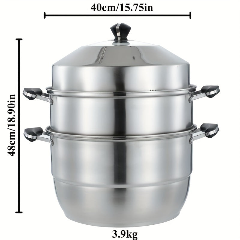 Stainless Steel Multi-Layer Steamer Set with Lid Large Capacity for All Stovetops