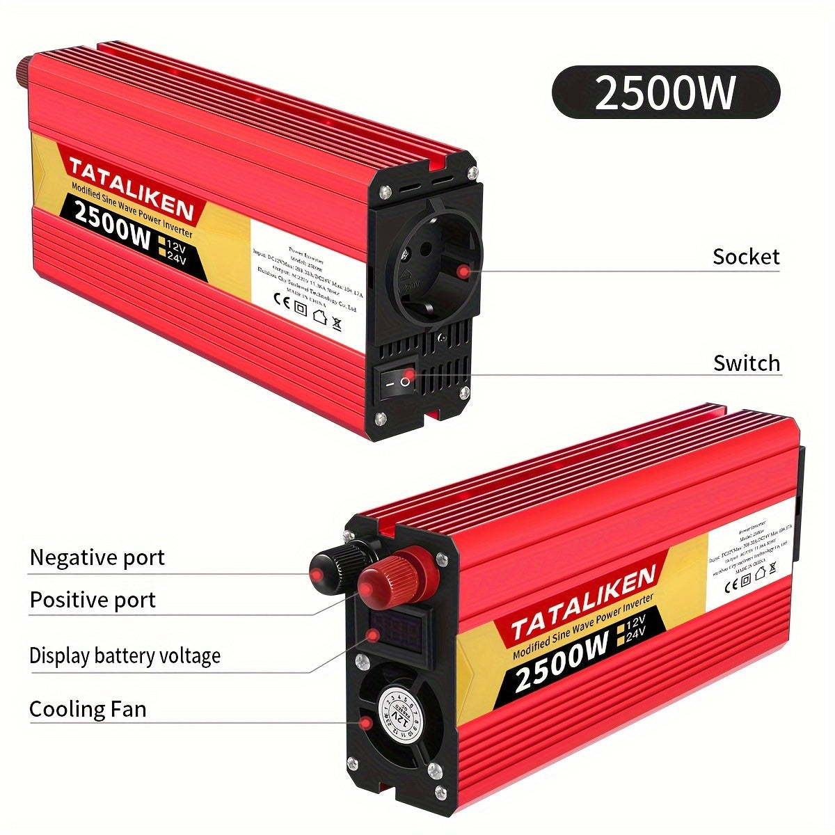 High Power 12V to 220V Car Inverter 2500W 600W for Charging Phones and Tablets