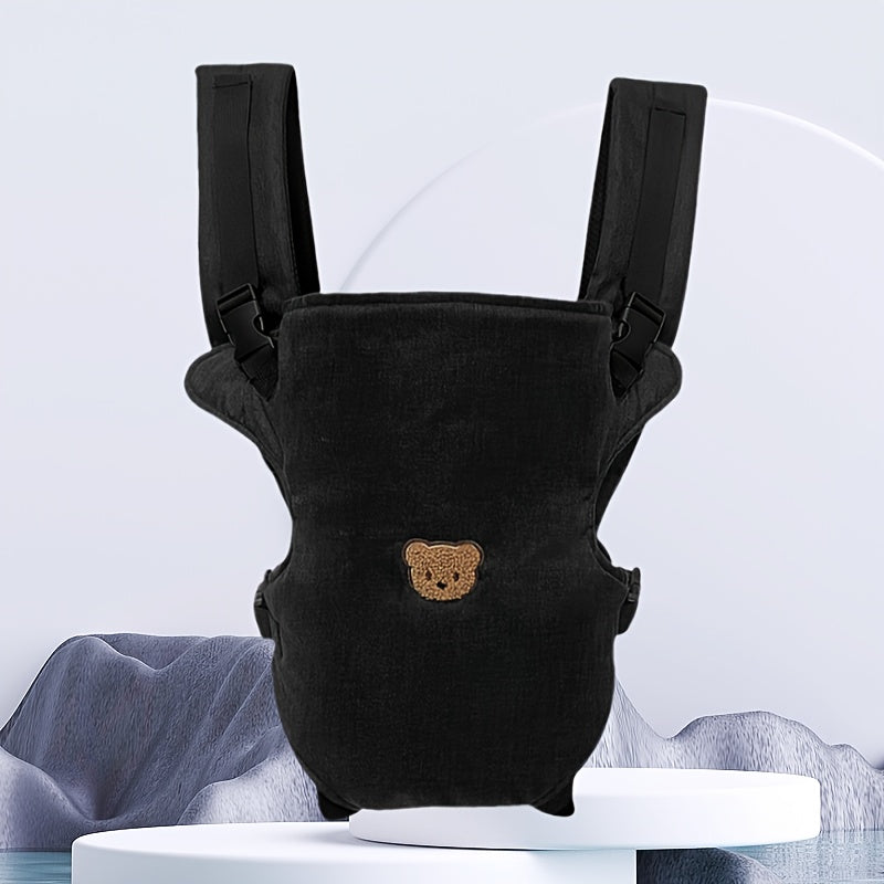 3+ yosh uchun bolalar uchun belbog‘li nafas oladigan polyesterli sling, olib tashlanadigan kamar bilan, qora va kulrang