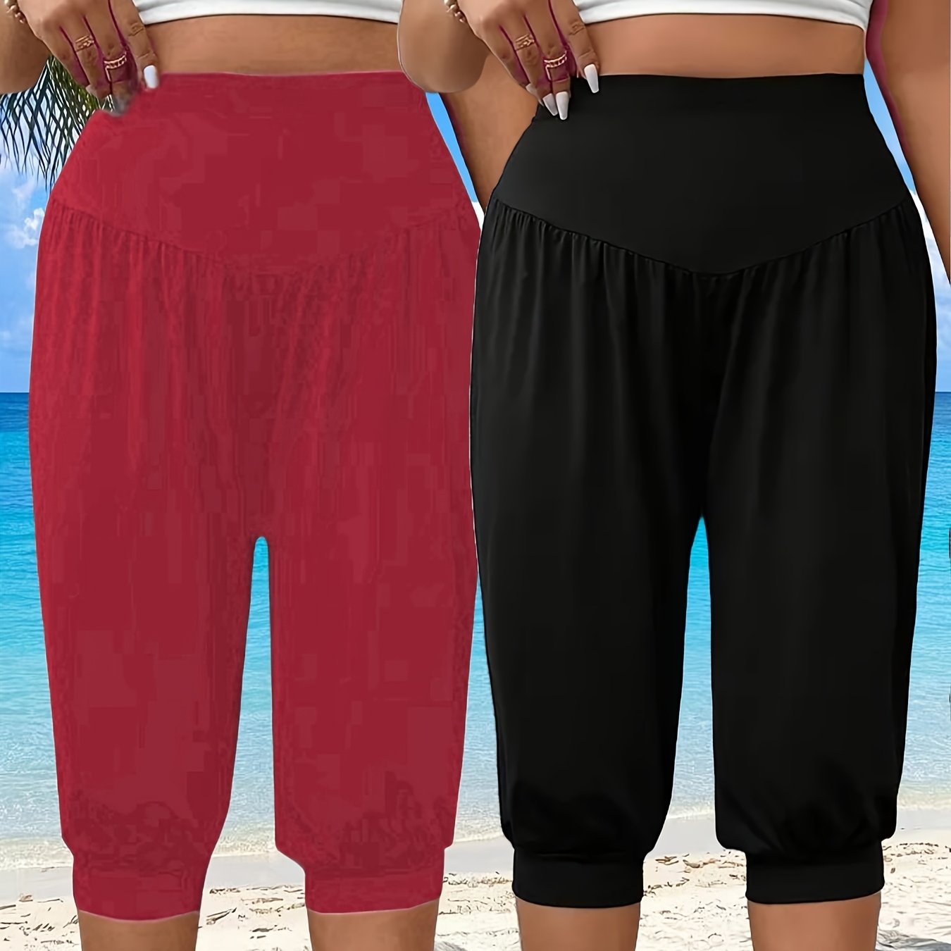 Plus Size Women's High-Waisted Yoga Shorts Breathable Stretchy Summer Workout Pants
