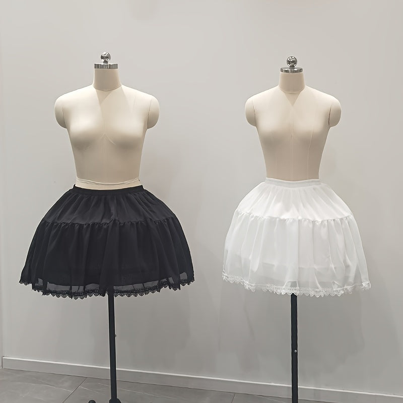 Petticoat Tutus for Women with Short Puffy Skirts Lace Trim Double Layered Steel Hoops Elastic Waist 88.9-127 cm