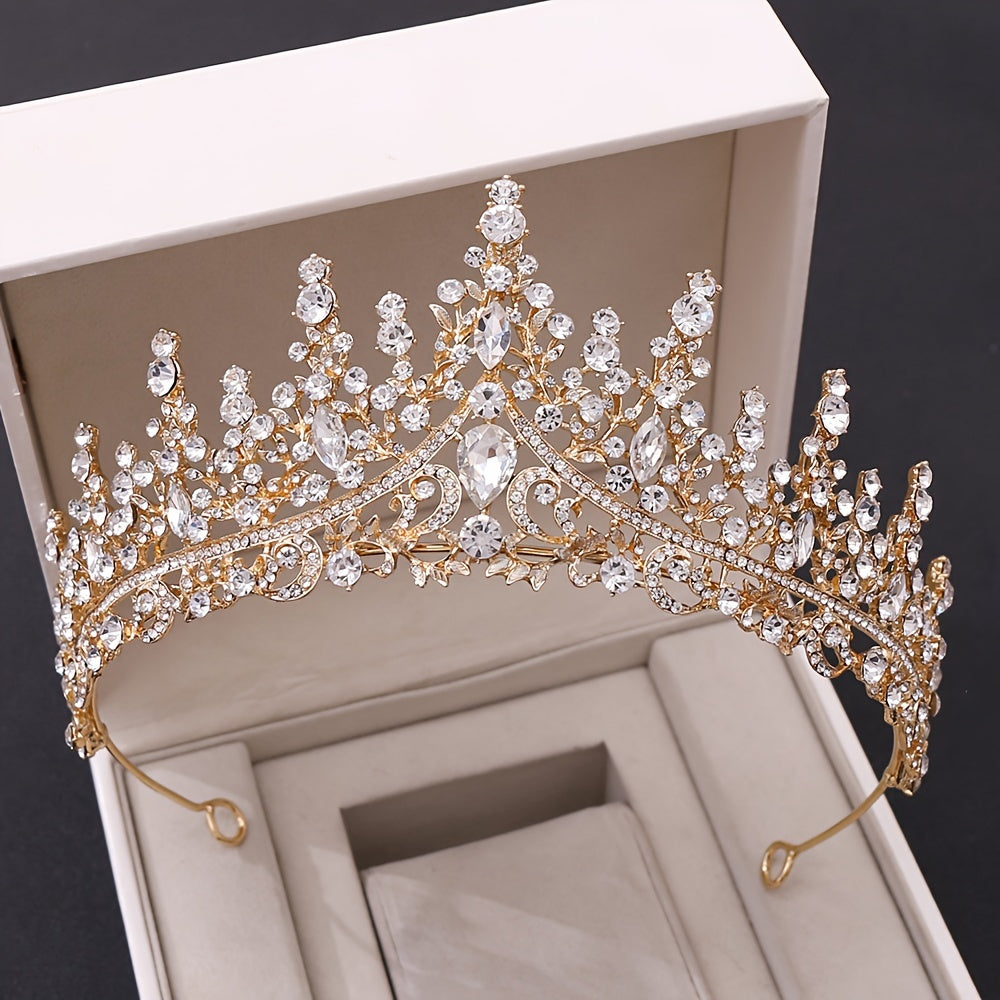 Rhinestone Leaf Crown Tiara for Bridal Princess Costume Wedding Party Accessories