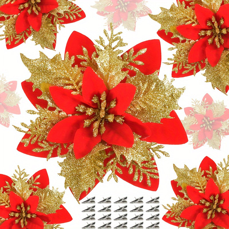 Golden Dust Flowers Rattan Garland Decorations for Christmas Windows