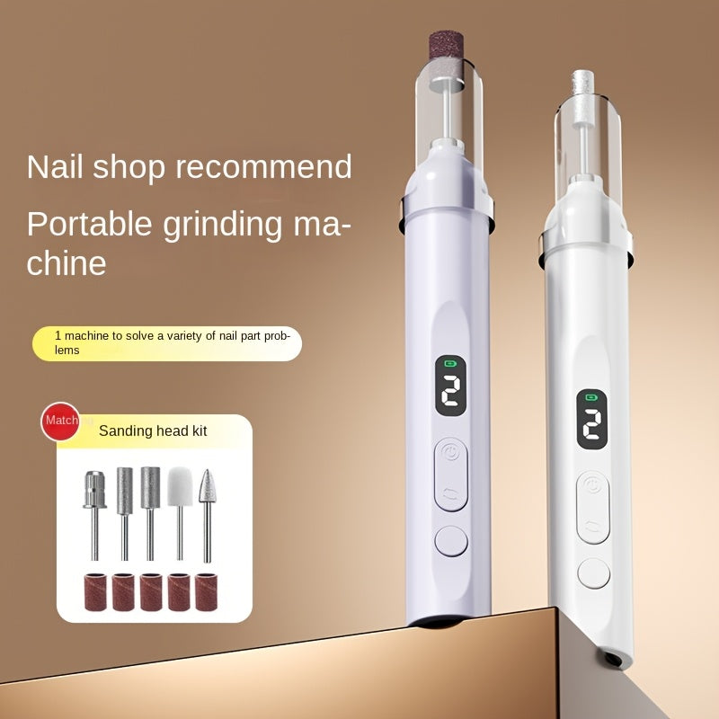 Electric Nail Drill Set with 6 Grinding Heads Portable Sander for Acrylic Gel Nails LCD Display USB Charging