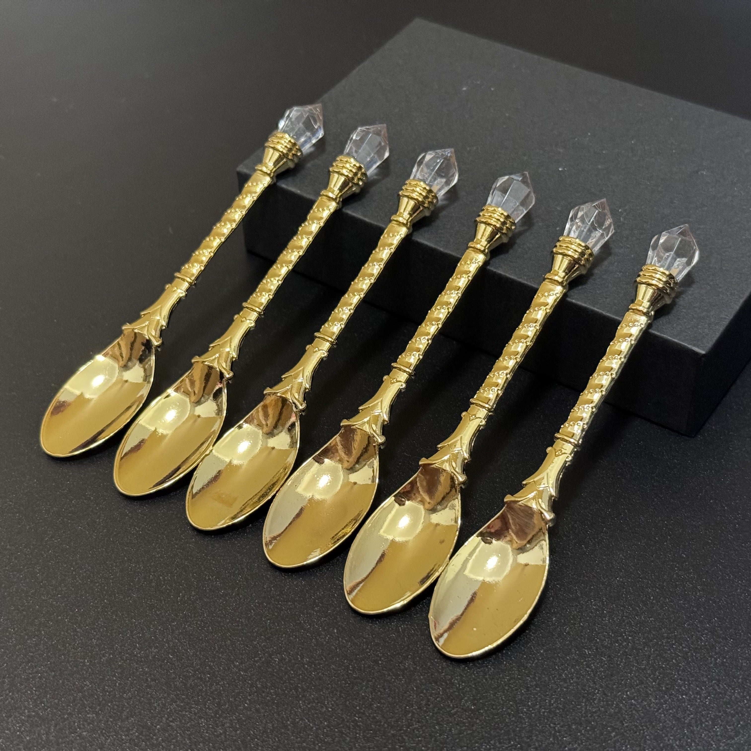 Gold-Plated Coffee Spoon with Crystal Handle for Holiday Celebrations