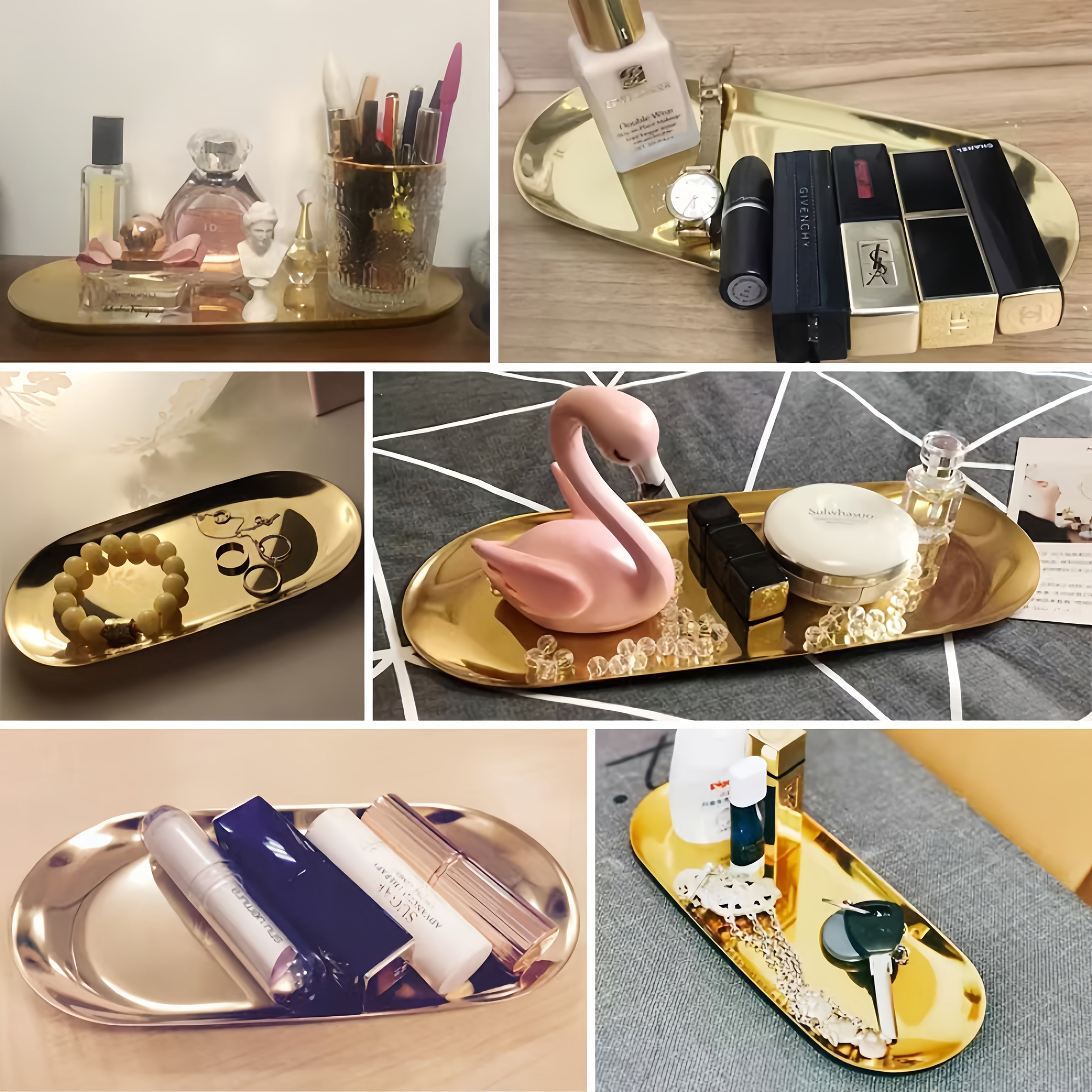 Oval Gold Serving Tray Stainless Steel for Fruits Desserts Snacks and Salads