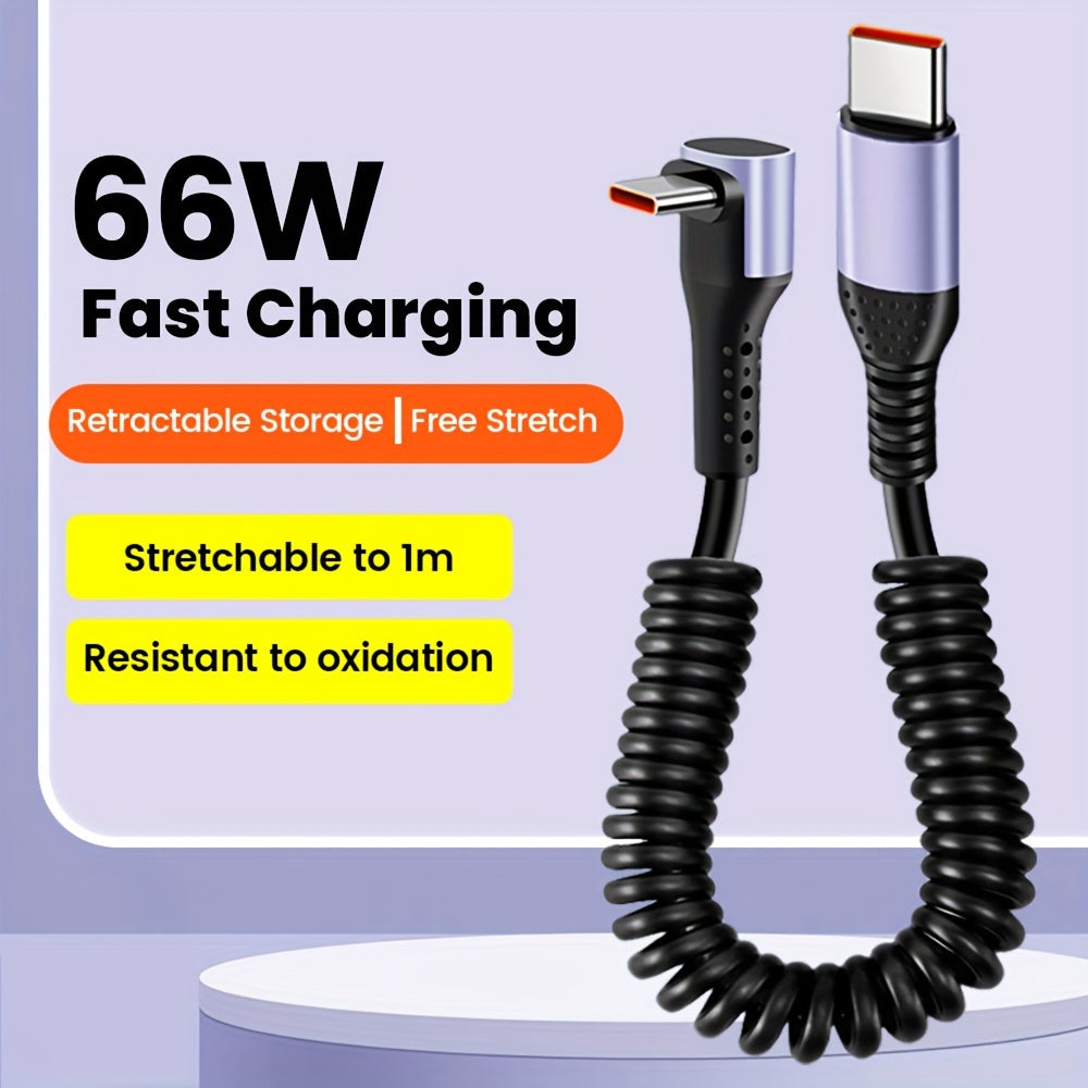 Spring Data Cable Elbow USB C Fast Charging Cable for iPhone 15 Samsung Xiaomi