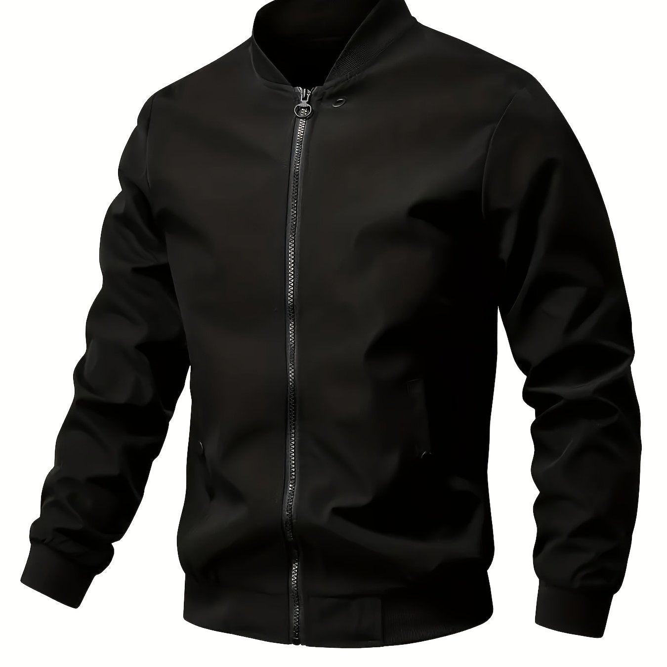 Men's Solid Color Woven Acetate Bomber Jacket with Stand Collar Lightweight Spring Fall Outerwear