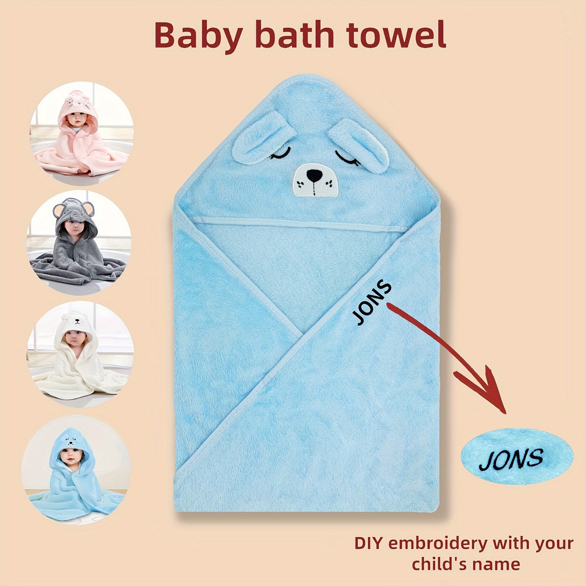 Personalized Cartoon Animal Bath Towel Blanket Soft Polyester Gray Pink Blue Gift
