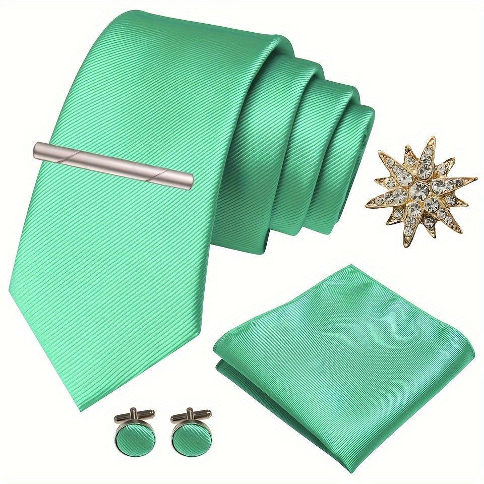 Erkaklar uchun satinning twill galstuk to'plami, galstuk klipi, cho'ntak sharlari, manşet o'rashlar va brosh uchun rasmiy tadbirlar