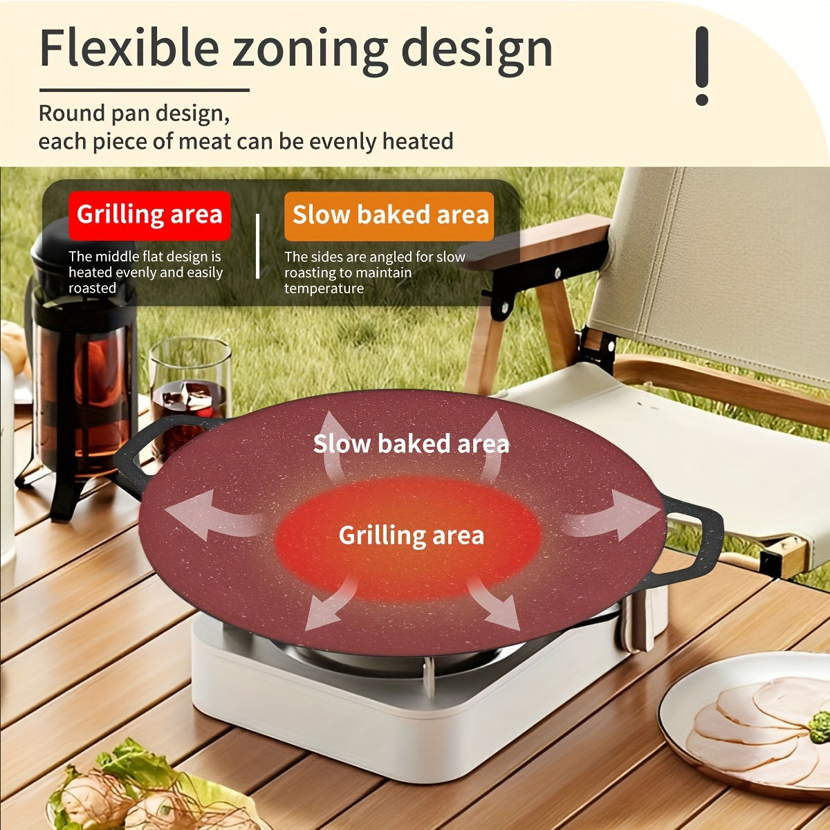 Qalayli qattiq temir BBQ tava 29.97cm, yopishqoq bo'lmagan, tutqichlar bilan, sayohat va uyda pishirish uchun