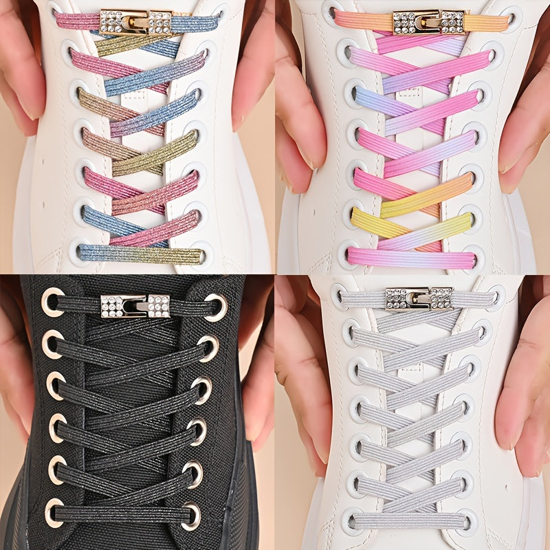Unisex Elastic Lazy Shoelaces With Rhinestone Buckles For Sneakers Canvas