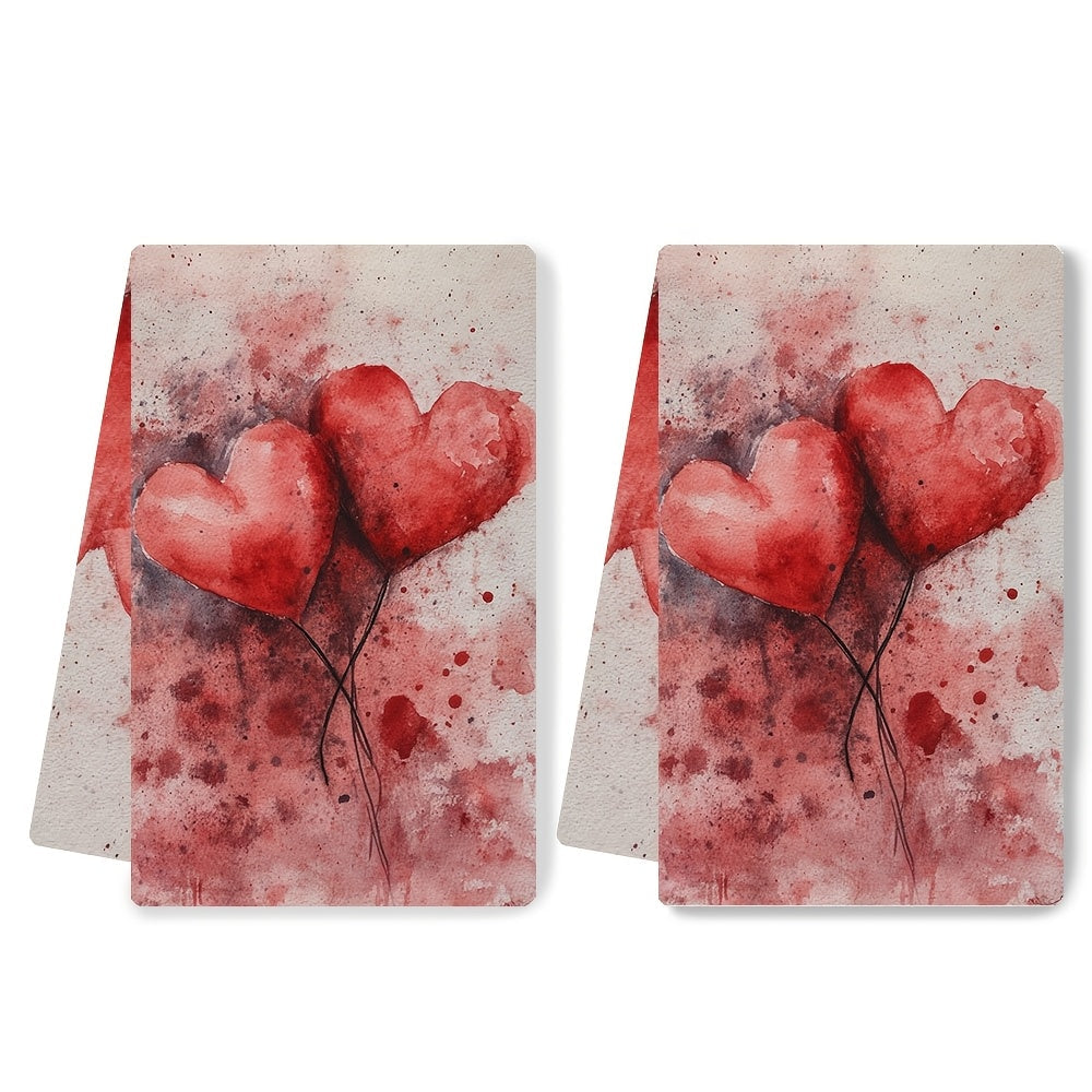 Valentine's Day Kitchen Towels Set 2 Coastal Design Absorbent Polyester 40x60 cm