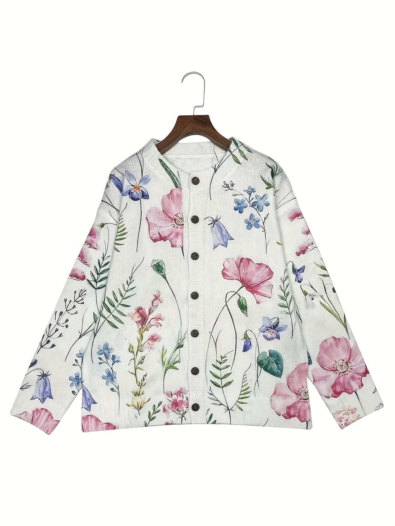 Cárdigan de mujer con estampado floral, manga larga, con botones, casual, ligero