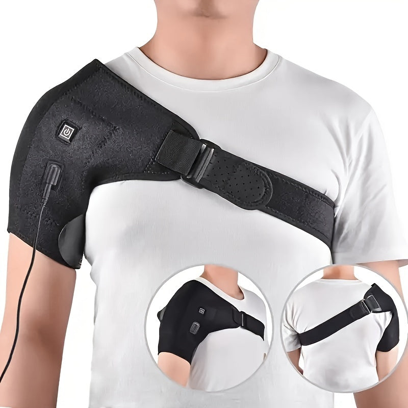 USB Rechargeable Heated Shoulder Brace with Adjustable Strap and 3-Level Temperature Control