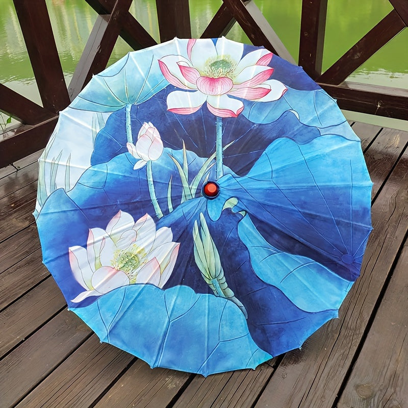 Chinese Cherry Blossom Parasol Umbrella with Bamboo Handle for Sun Rain Protection Weddings Parties