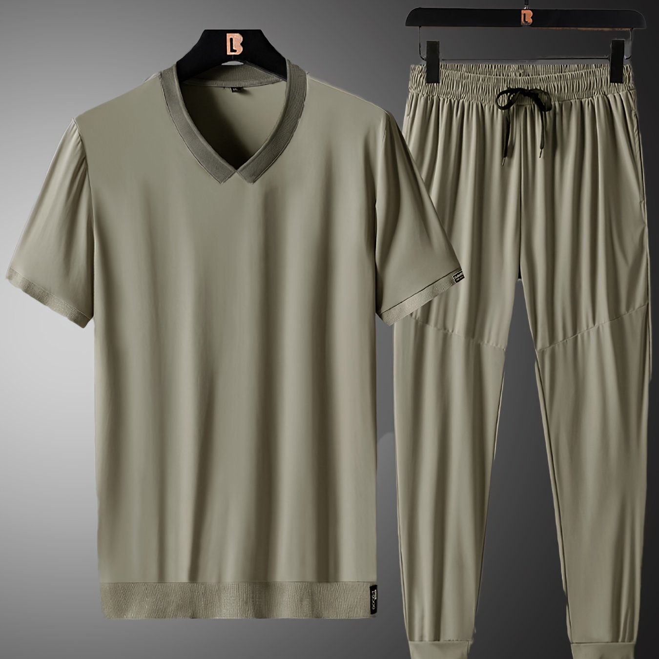 Men's Summer Sun Protection Set Breathable Quick-Dry Nylon V-Neck Shirt and Pants with Pockets