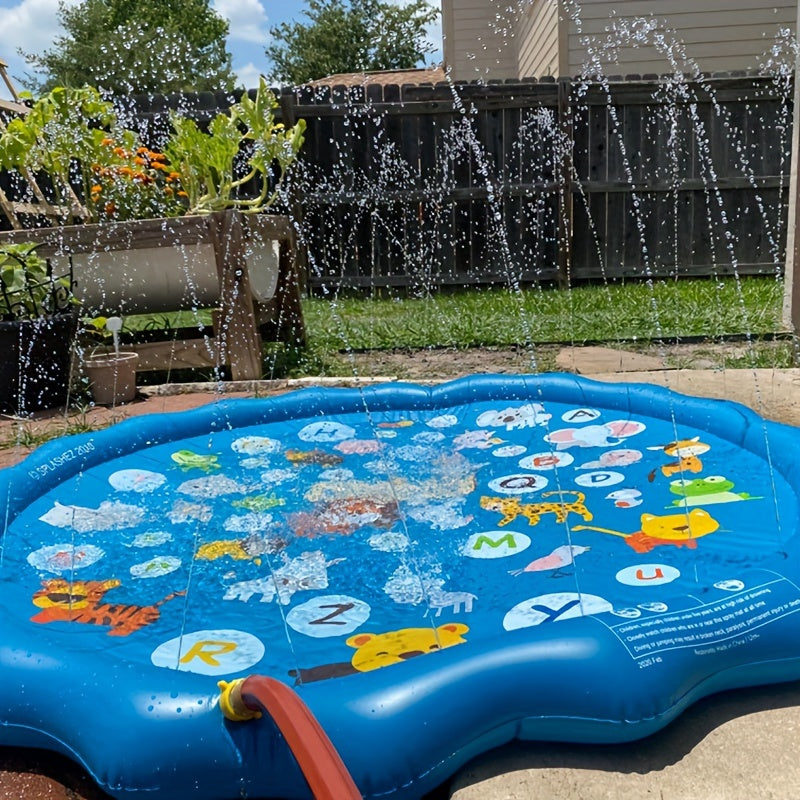 Blue PVC Inflatable Splash Pad for Kids and Toddlers with A to Z Letter Print Outdoor Water Play
