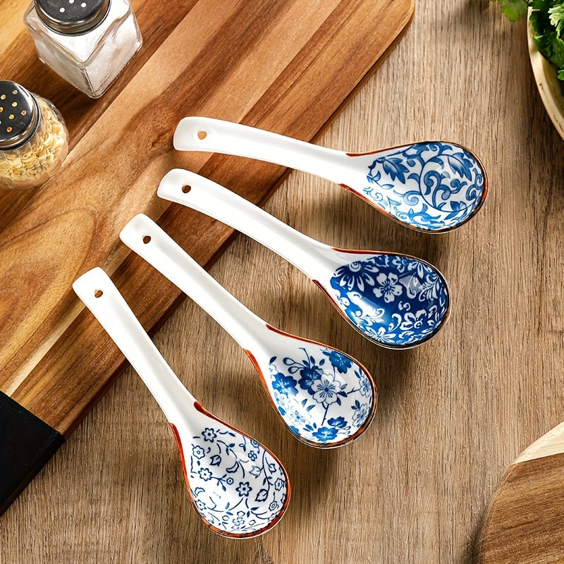 Ceramic Soup Spoons Set for Ramen and Soup Eating, Japanese Creative Design