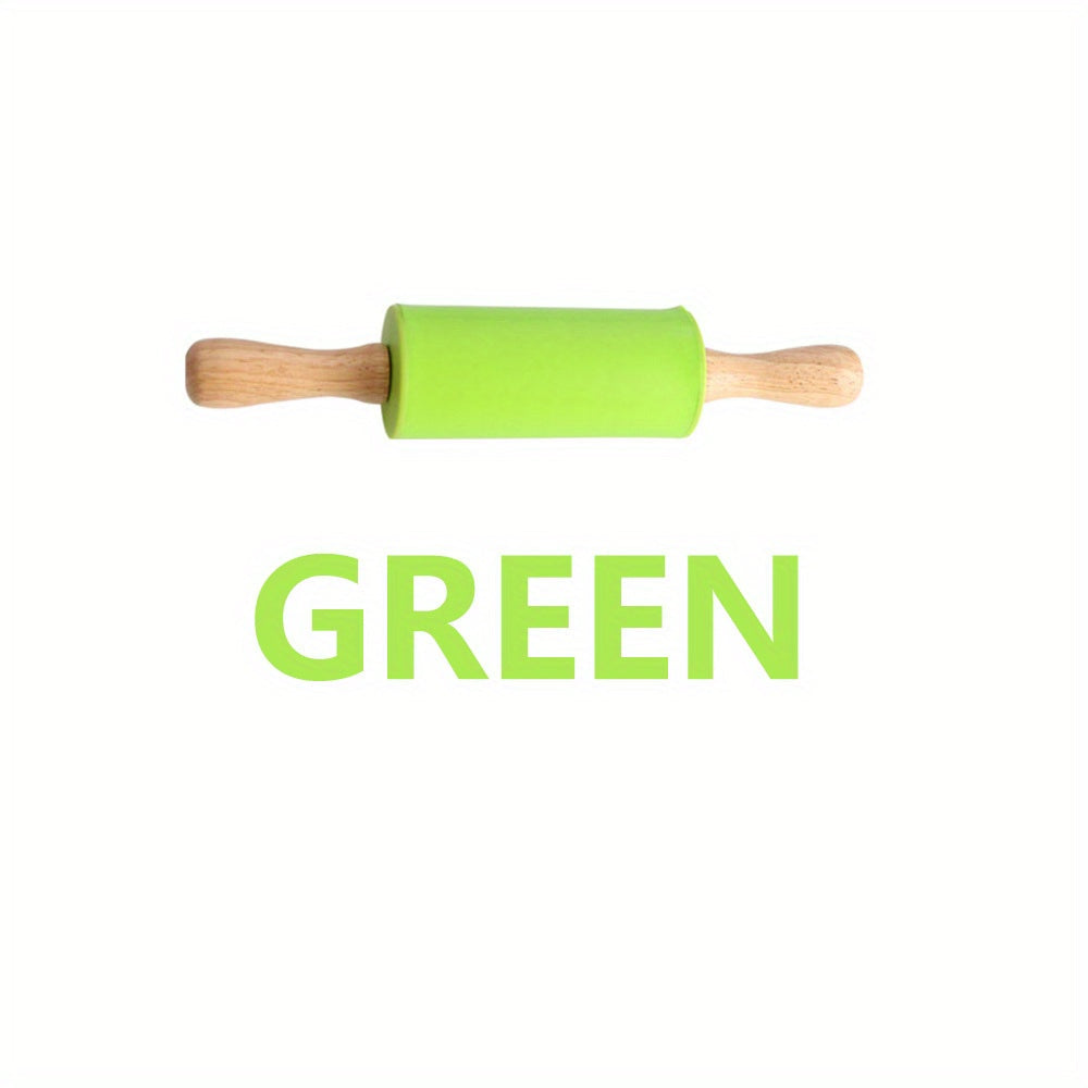 Small Kids Rolling Pin with Wooden Handle and Non-Stick Silicone Dough Roller