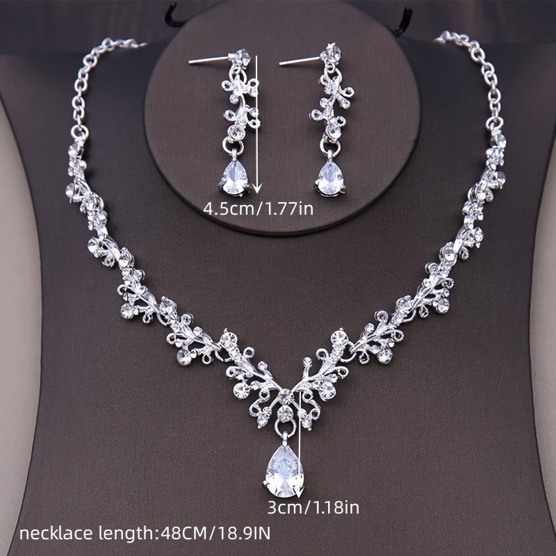 Rhinestone Jewelry Set Crown Tiara Necklace Earrings for Weddings and Gifts