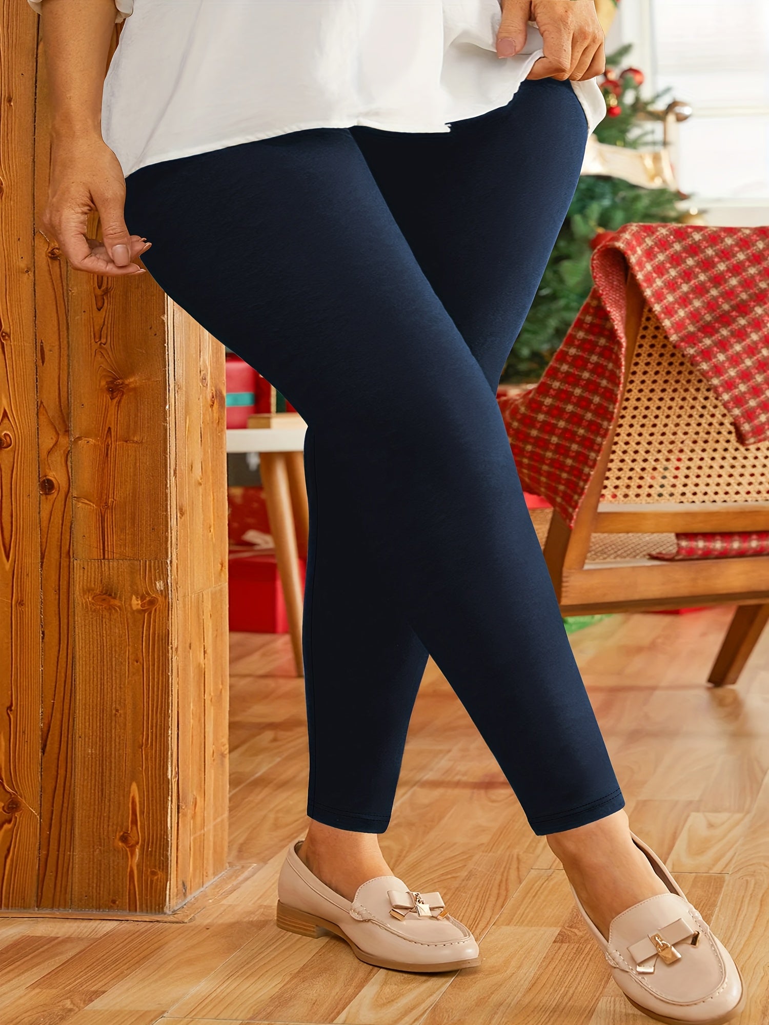 Women's Plus Size High-Waist Cropped Leggings Leopard Print Stretchy Polyester