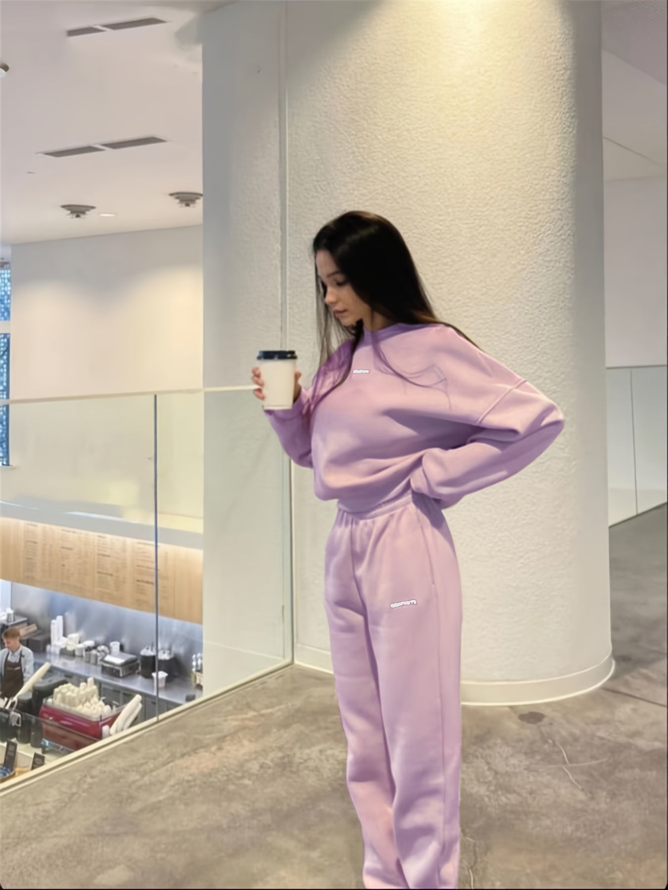 Women's Warm Crew Neck Sweatshirt and Jogger Set with Letter Pattern for Casual Sports