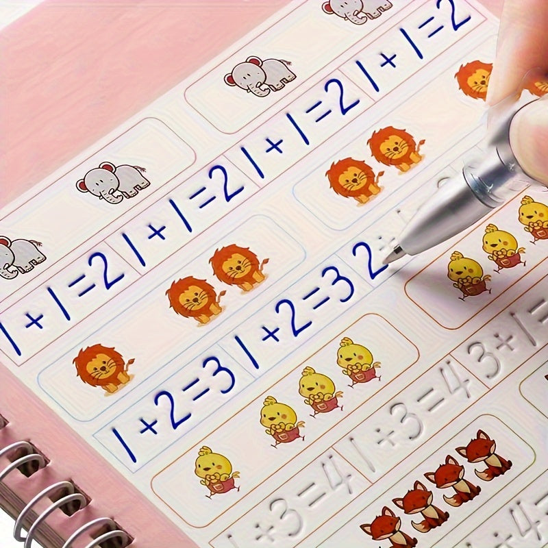 Educational Reusable Copybook for Kids Age 8+ with Colorful Illustrations and Pen Holder