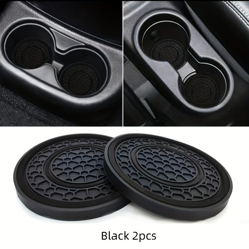2 Pieces PVC Double Ring Car Cup Holder Pads Anti-Slip Dust-Proof Black