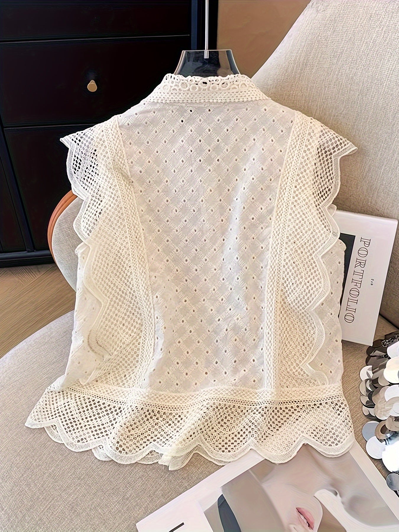 Women's Summer Cotton Blouse with Embroidered Lapel Collar and Single Breasted Placket