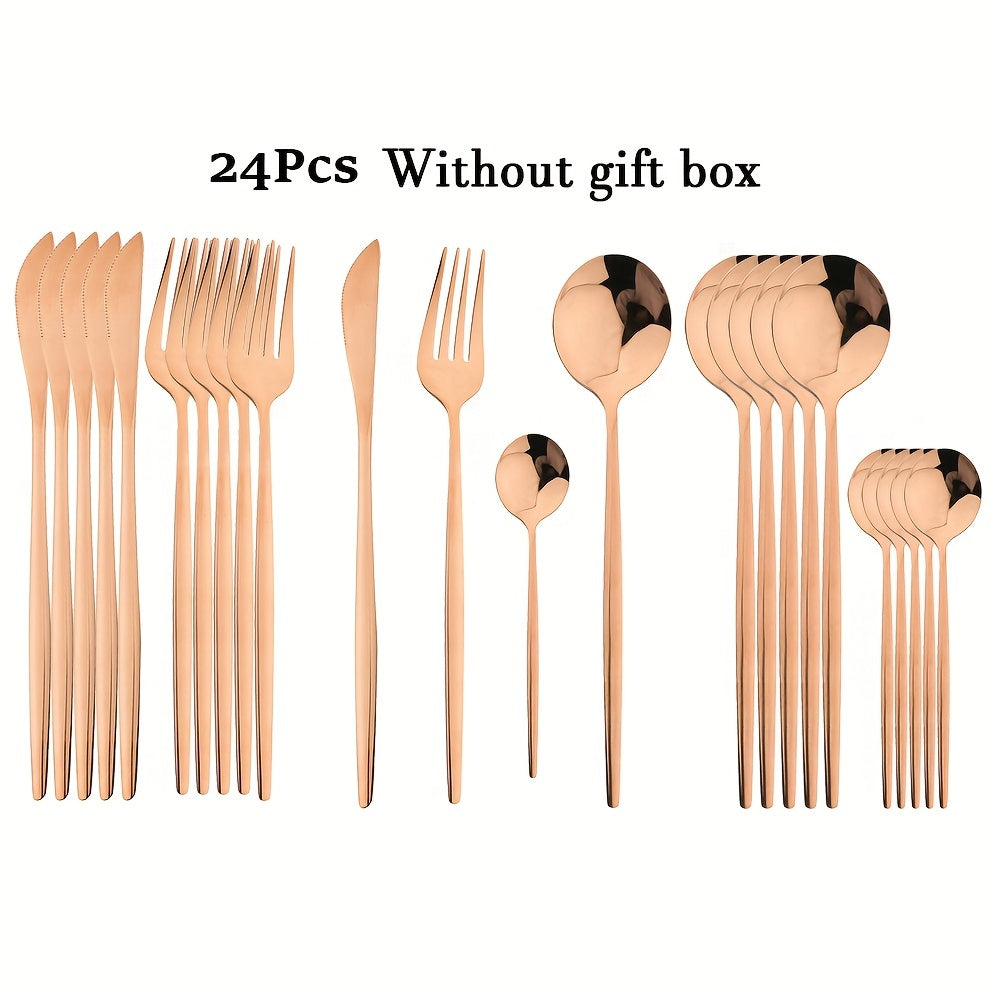 24-Piece Black Handle Gold Stainless Steel Cutlery Set for Kitchen Dining