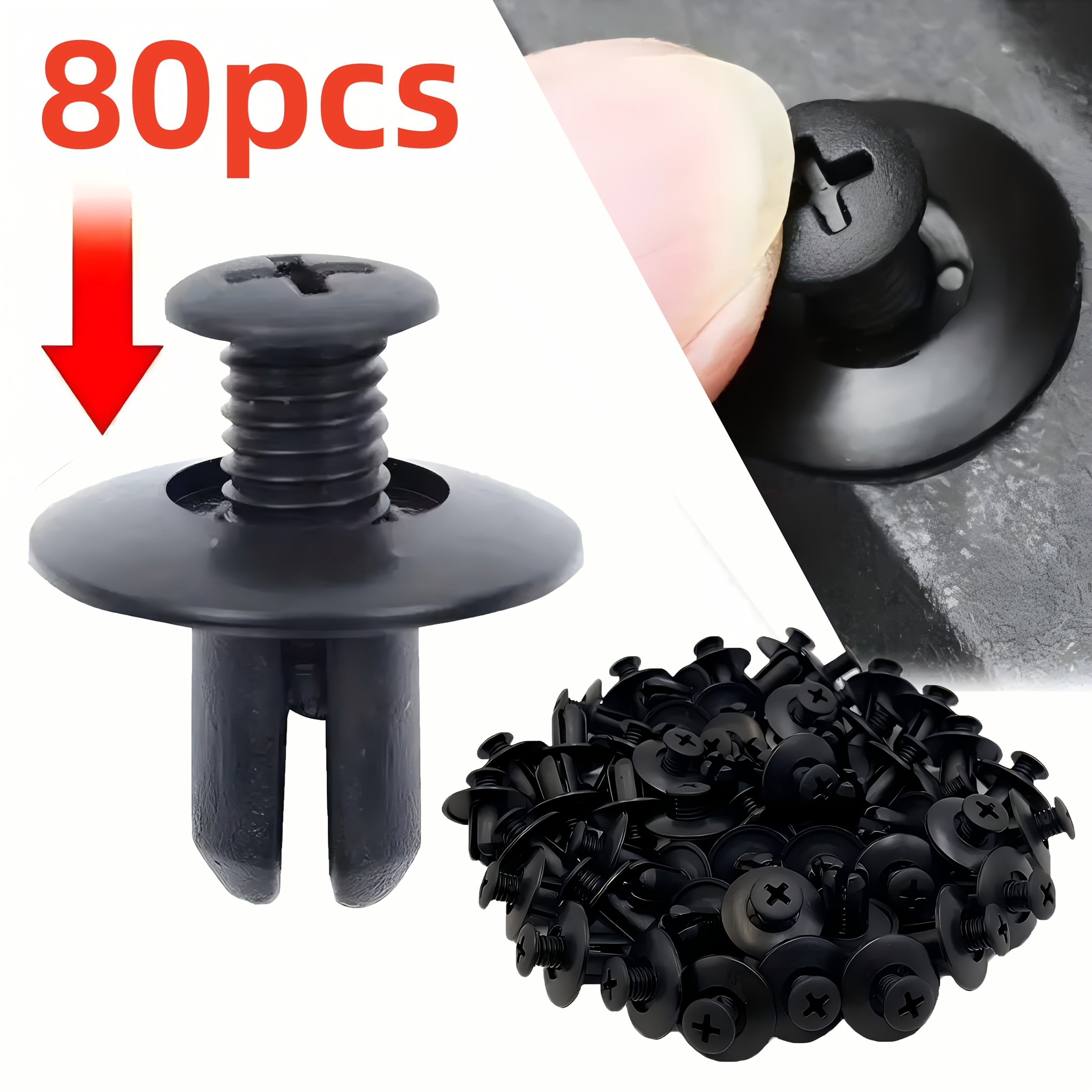 Car Plastic Rivets Fasteners 8mm Black Auto Bumper Body Repair 30/60/80 Pack