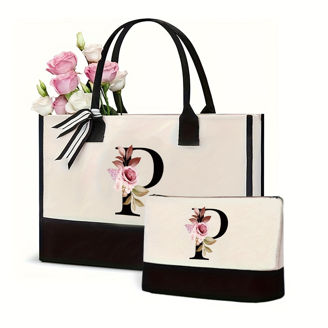 Women's Canvas Letter Handbag Large Versatile Shoulder Bag for Office and Shopping