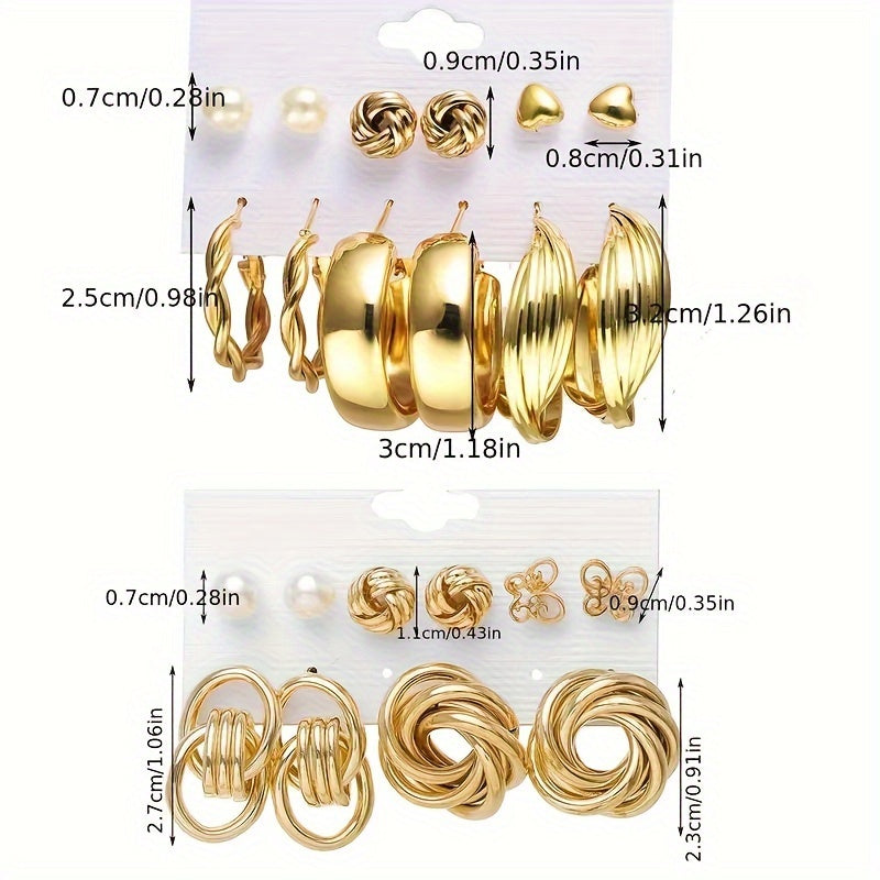 Set of 11 Gold Zinc Alloy Earrings for Women Everyday Wear and Gifting