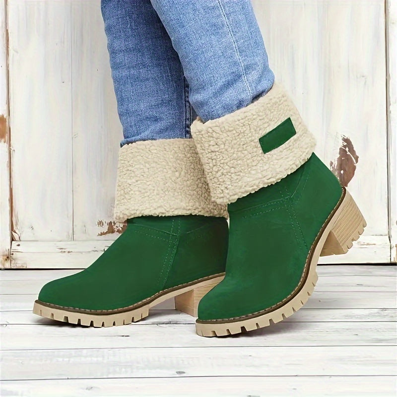 Women's Winter Ankle Boots Fleece-Lined Mid-Calf Slip-On | Warm Fabric, Rubber Sole
