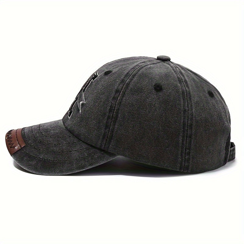 Men Women Denim Duckbill Cap Spring Autumn Washed Cotton Embroidered Letter M Baseball Hat