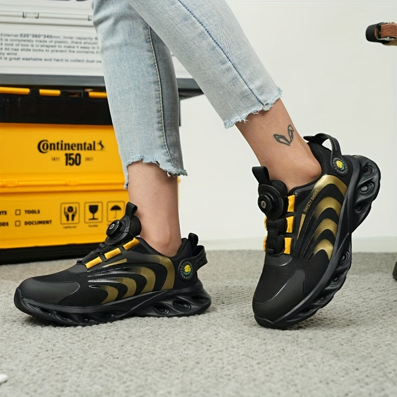 Women's Lightweight Safety Sneakers Breathable Mesh Black Yellow Steel Toe