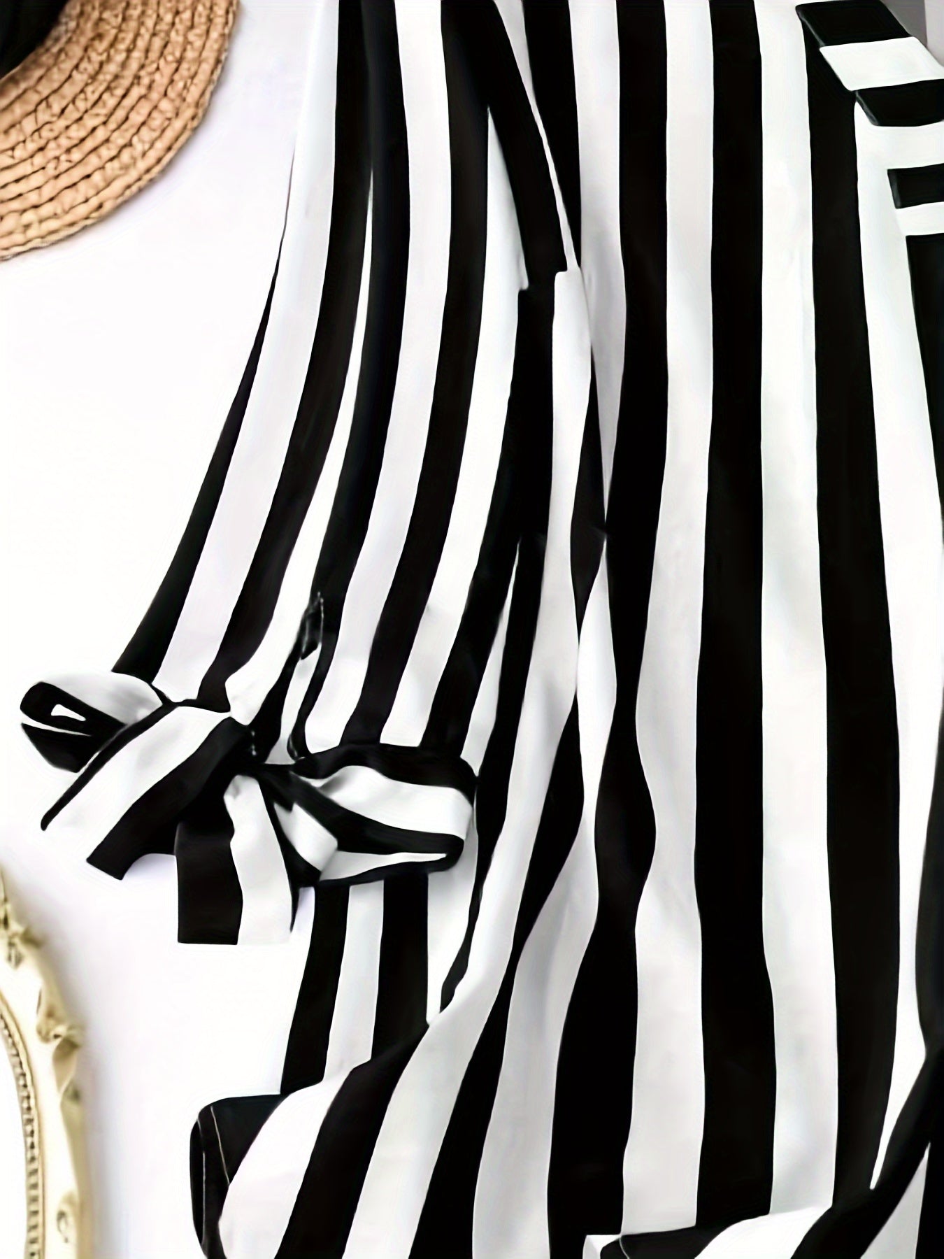 Women's Striped V-Neck Blouse with Lace-Up Cuff Sleeves for Spring and Fall