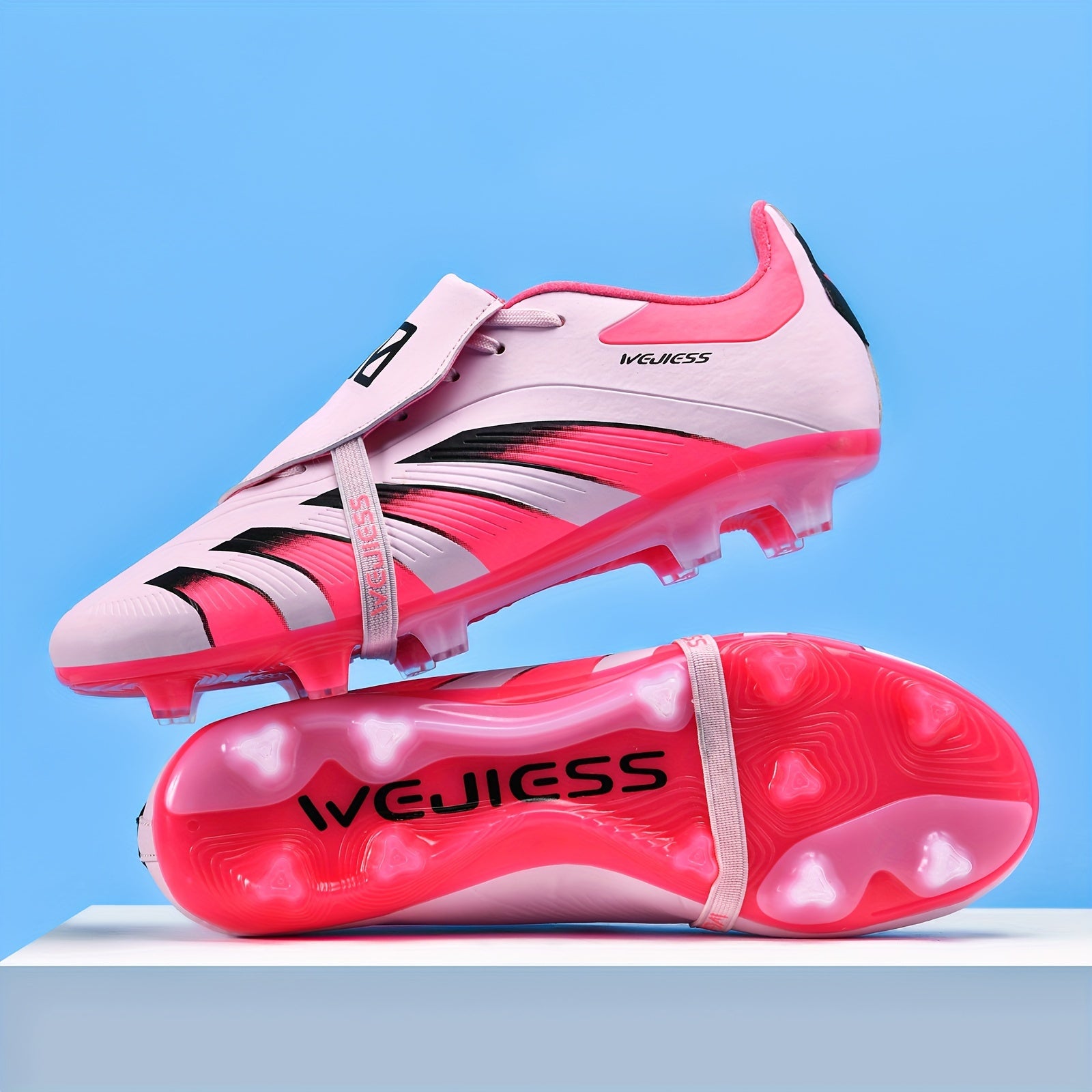 Men's High-Top Soccer Cleats Non-Slip TPU Sole Breathable Fabric Insole Black Striped