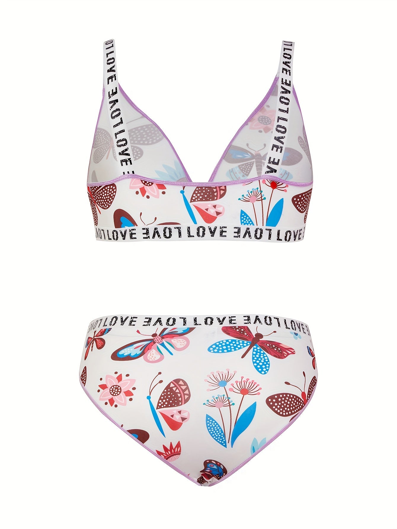 Plus Size Sexy Lingerie Set Butterfly Print Wirefree Bra and Panty