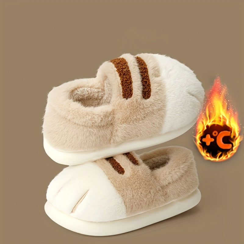Women's Furry Cat Paw Slippers Indoor Warmth Casual Slip-Ons - Multiple Sizes