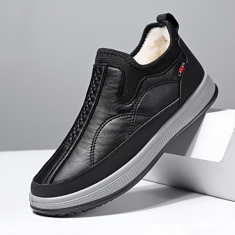 Men's Winter Shoes Fleece Lined Slip-On Casual Microfiber Synthetic Leather Durable Sole