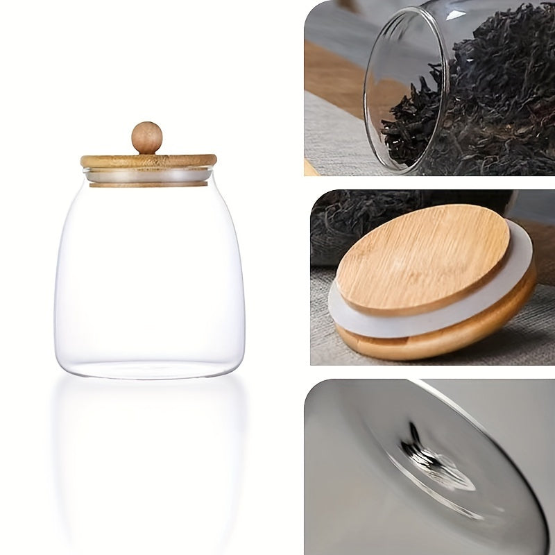 Recipiente de vidrio para almacenamiento de alimentos con tapa de madera para dulces y especias