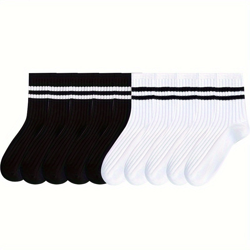 Men's Black and White Long Tube Socks 10 Pairs Autumn Winter Absorbent Anti-Odor Sports