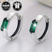 Unisex Sterling Silver Earrings with Green Zirconia Square Inlay